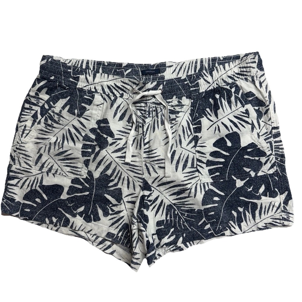 Nautica Linen Blend Lounge‎ Shorts Mens XXL Tropical Palm Elastic Waist